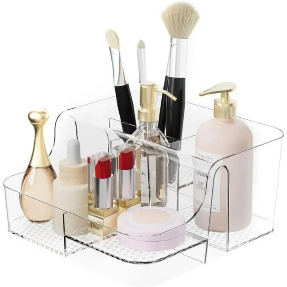 New Clear Makeup Organizer, 6-Compartment Vanity Storage for Cosmetics